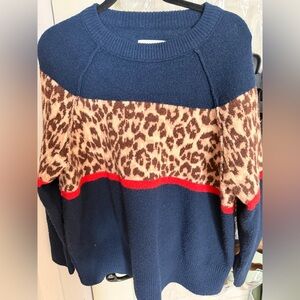 Aerie Navy and Leopard Print Sweater